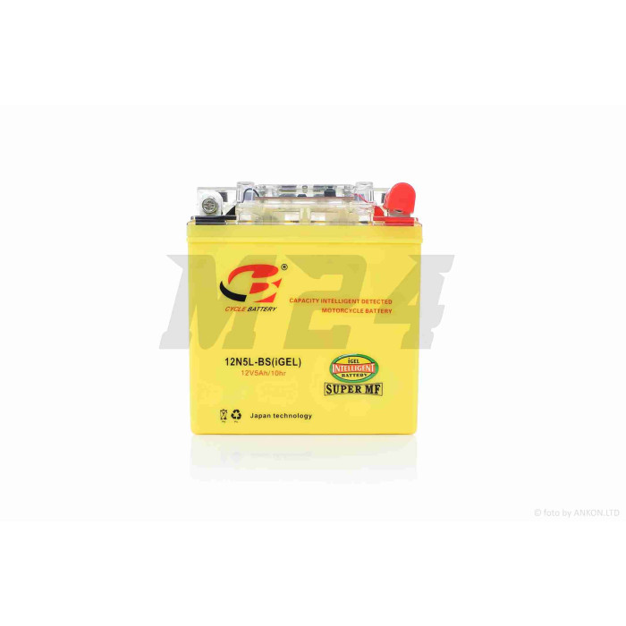 Акумулятор GEL 12V 5A 119-60-129mm, високий 12N5L-BS (YB5L-BS) з датчиком "B-CYCLE" (2023)