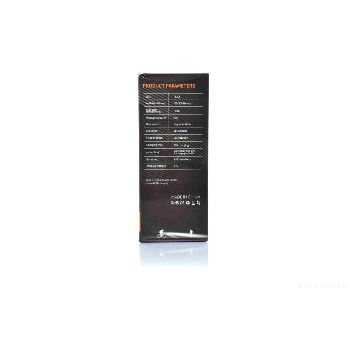 Фара велосипеда 2 діоди 2 рівня яскравості +flash USB IPX5 #DEN-070