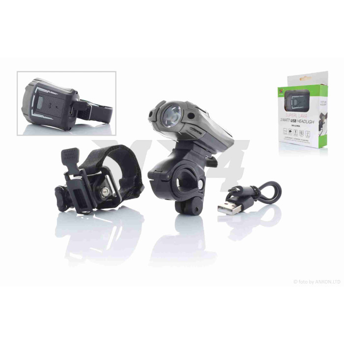 Фара велосипеда USB/800mAh 1led CREE 300lm 4 режими +flash +кріплення на шолом алюміній #DEN-059
