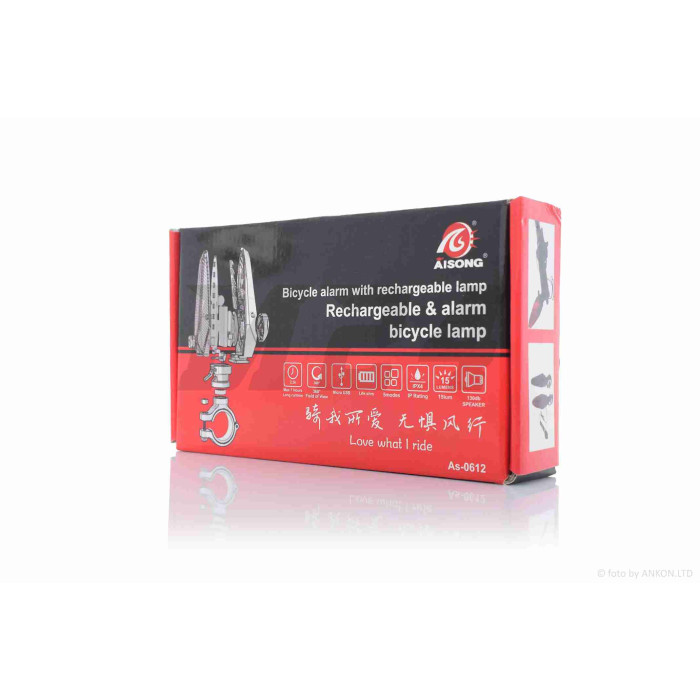 Габарити на кермо велосипеда USB 250mAh IPX4 з сигналом, зелений 15lm 5режимів #AS0612 #DEN-038 "AISONG"