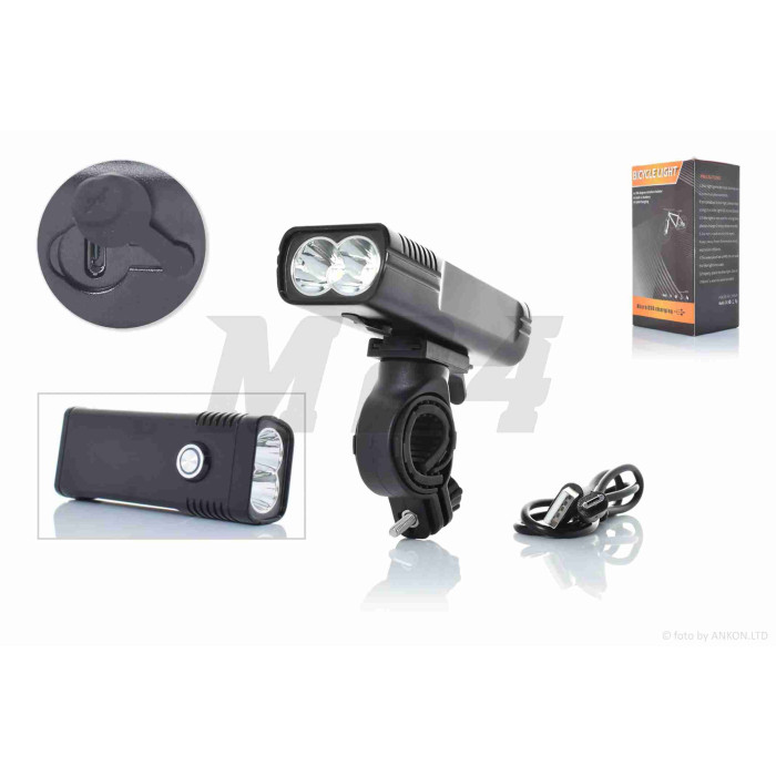 Фара велосипеда USB IPX5 2 діода 2 рівня яскравості +flash #DEN-070-2