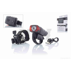 Фара велосипеда USB/800mAh 1led 300lm 2режим +flash+датчик світла +кріплення на шолом алюміній #DEN-063