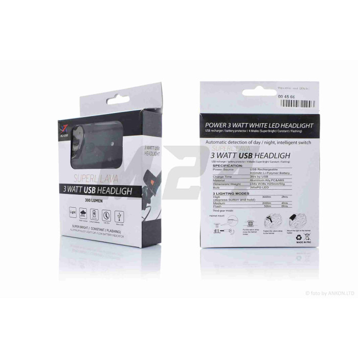 Фара велосипеда USB/800mAh 1led 300lm 2режим +flash+датчик світла +кріплення на шолом алюміній #DEN-063