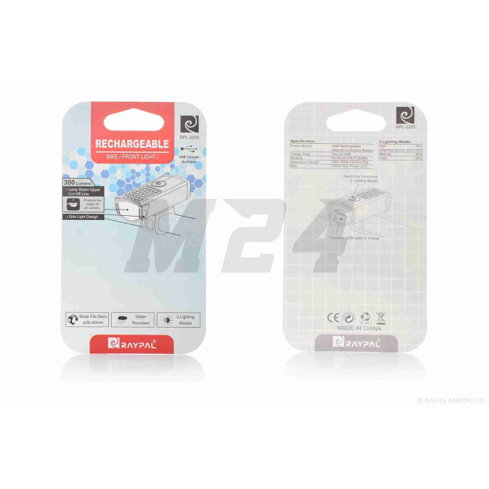 Фара велосипеда USB/800mAh 1діод 2режиму +flash #RPL-2255 #DEN-052