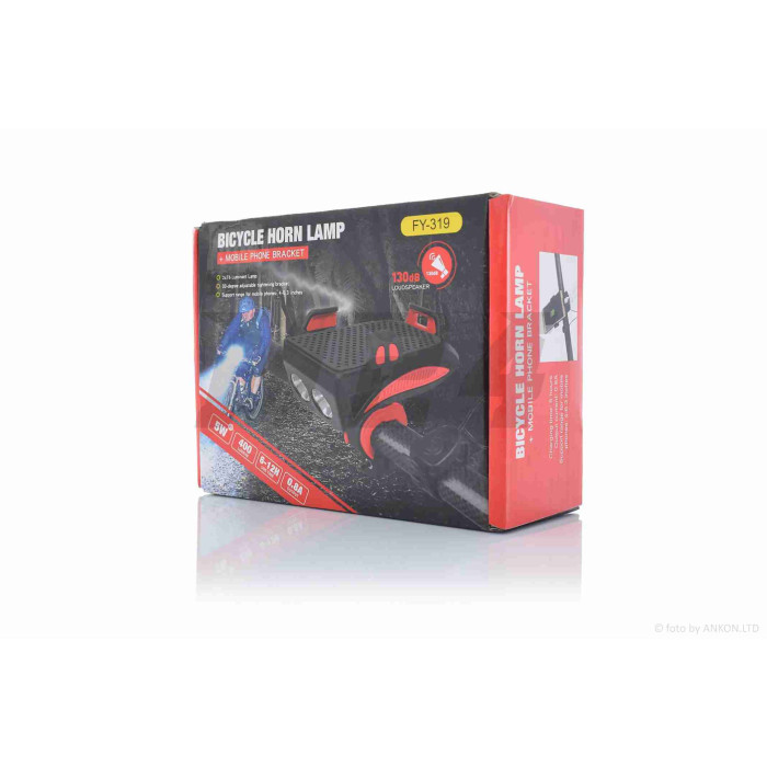 Фара велосипеда USB/2000mAh, 400lm, 2 діоди, 3 режими, сигнал, тримач телефону #DEN-045
