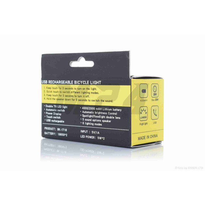 Фара велосипеда з сигналом USB 2000mAh 2діода #BK-1718 #DEN-056