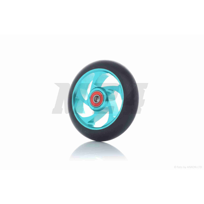 Колесо на самокат з підшипником 608-2RS, металеве, бірюзове, D110mm #LZ-003
