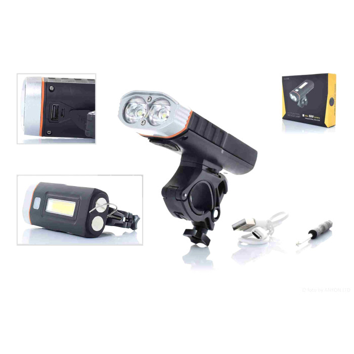 Фара велосипеда USB/Powerbank 4000mAh 500lm 2 +10 діода +магніт #HJ-048 #DEN-060