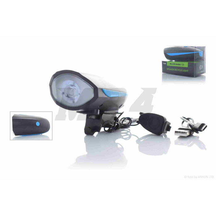 Фара велосипеда з сигналом, синя, USB, 1200mAh, 250LM/2,5H 125LM/5H #DEN-029