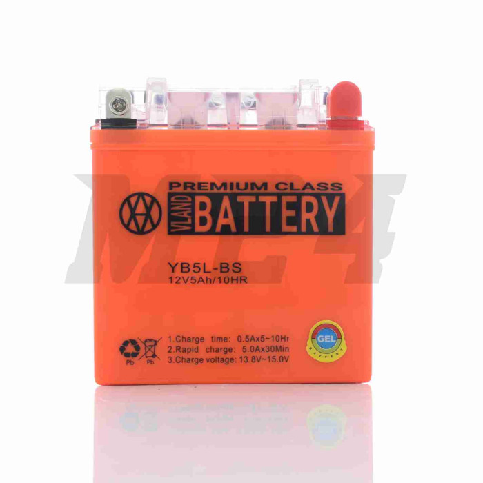 Акумулятор GEL 12V 5A 119-60-129mm, високий 12N5L-BS (YB5L-BS) "VLAND" (2024)