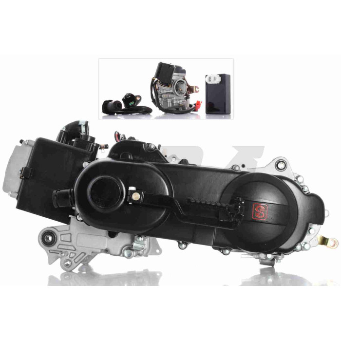 Двигун GY6 80cc 43cm, під два амортизатори +карбюратор, комутатор, котушка запалювання "SEE-SL"