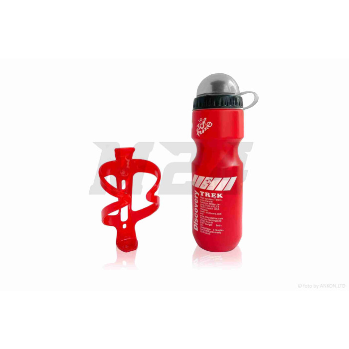Пляшка для води вело 600ml, червона +тримач "DISCOVERY"