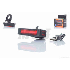 Габарит задній вело 2 діодів 3 режими USB, 2 яскравості мигалки, строб #DEN-019