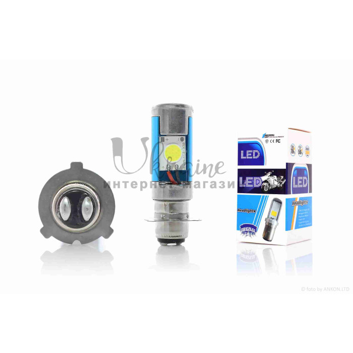 Лампа фари діодна P15D-25-3 12V 35/35W 3 вуса, 2 кристали #1 "LED"