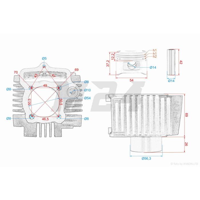 ЦПГ Delta 125, TTR125‑2 (154FMI‑3 C125) D54, p14, h69, чугун #PRO "LIPAI"