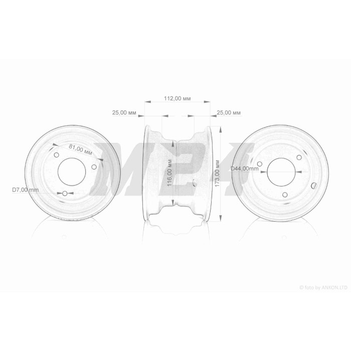 Диск колеса 6"-145/70 ATV залізний, 3 отвори
