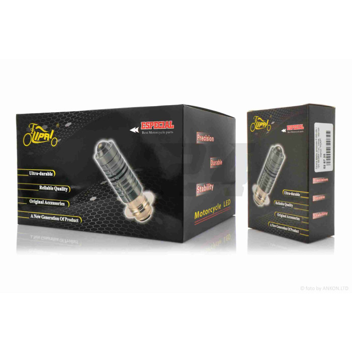 Лампа фари діодна P15D-25-1 12V 35/35W 1 вус, лінза, чорний корпус "LIPAI"