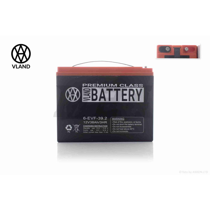 Акумулятор AGM 12V 38A 223-105-174mm 6-EVF-39.2 тяговий "VLAND" (E-bike, електро вело/скутери, 2024)