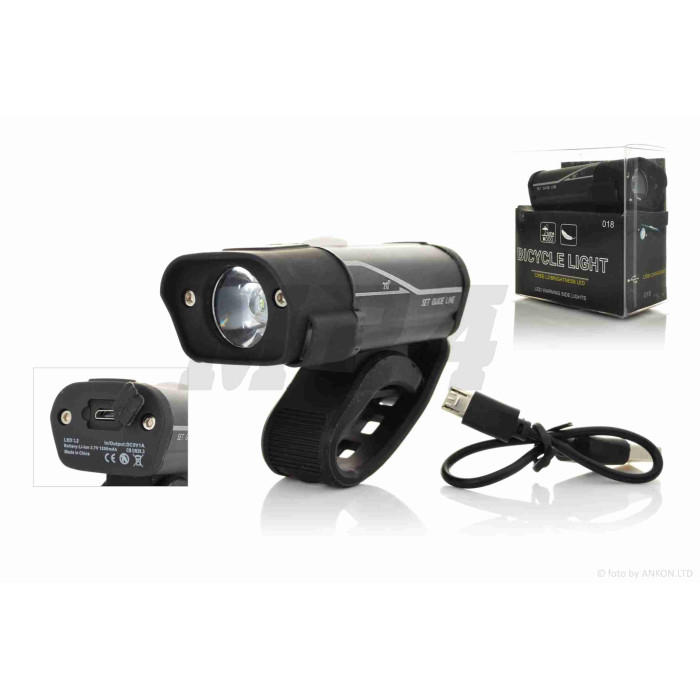 Фара велосипеда 1 діод 4 режими яскравості +Flash USB #DEN-017