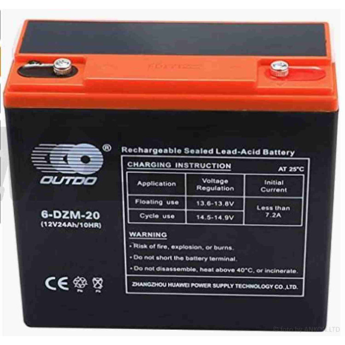 Акумулятор AGM 12V 24A 180-78-170mm 6-DZF-24 тяговий "OUTDO" 2025