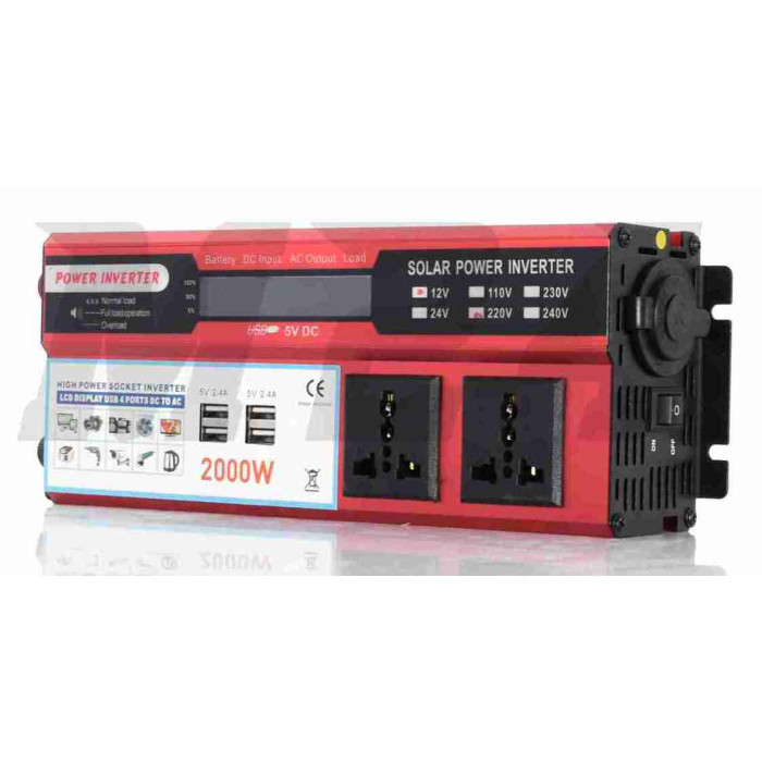 Інвертор AC/DC-12V/220V, 2000/4000W, LCD екран, 4хUSB, дві розетки #ATPI-9