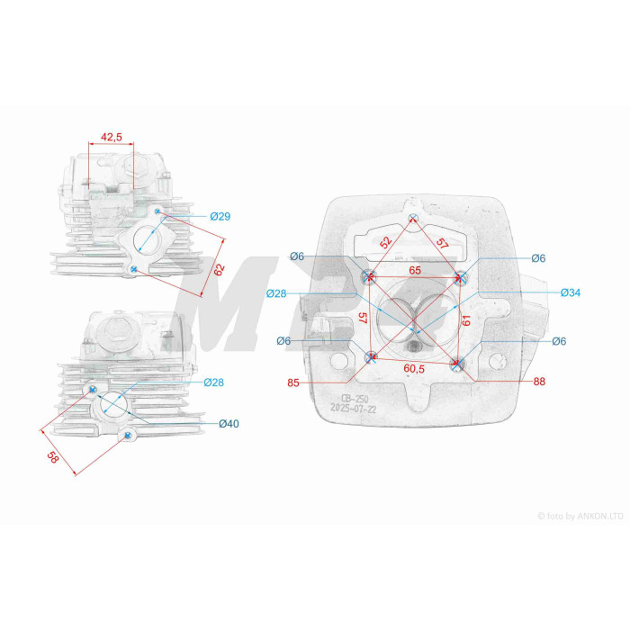 Головка цилиндра цепная 165FMM/166FMM CB200/CB250 D65.5, d28/34 в сборе