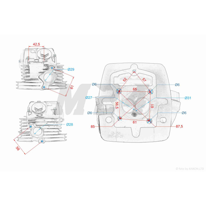 Головка цилиндра цепная 165FMM/166FMM CB200/CB250 D65.5, d27/31.5 в сборе "LIPAI" (черная, TTR250)
