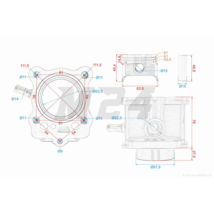 ЦПГ CG200 (163FML) D63.5, p15, h76, рідинне охолодження #PRO "LIPAI"