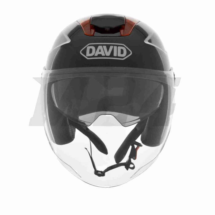 Шолом відкритий "DAVID" (#D020, чорний глянсовий, XL, окуляри, червоний спойлер, ABS)