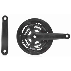 Зірки передні вело 48х38х28Т, захист, шатун під квадрат, 170mm (чорні) #YP-008