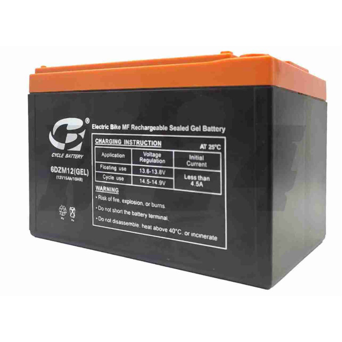 Акумулятор AGM 12V 15A 150-101-99mm 6-DZM-12 тяговий "B-CYCLE" (електро вело/скутери, 2023)