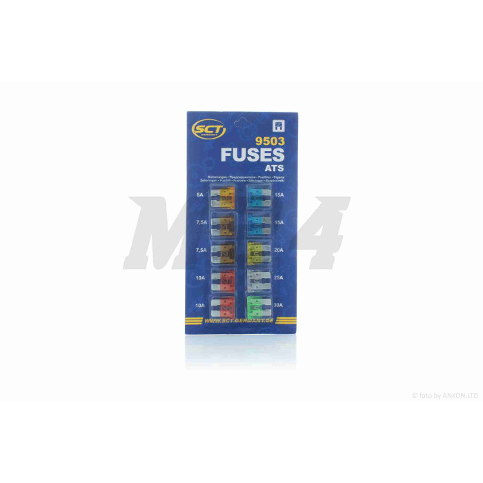 Набір запобіжників EURO 5/7.5/10/15/20/25/30A 10шт "SCT" НІМЕЧЧИНА (FUSES ATS) #9503