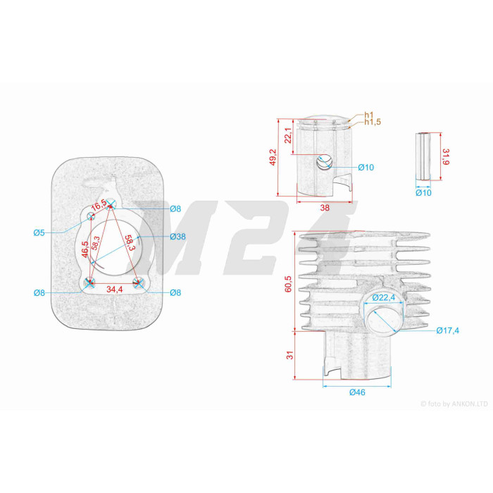 ЦПГ Piaggio VESPA, CIAO, BRAVO, SI D38.20 "LIPAI"