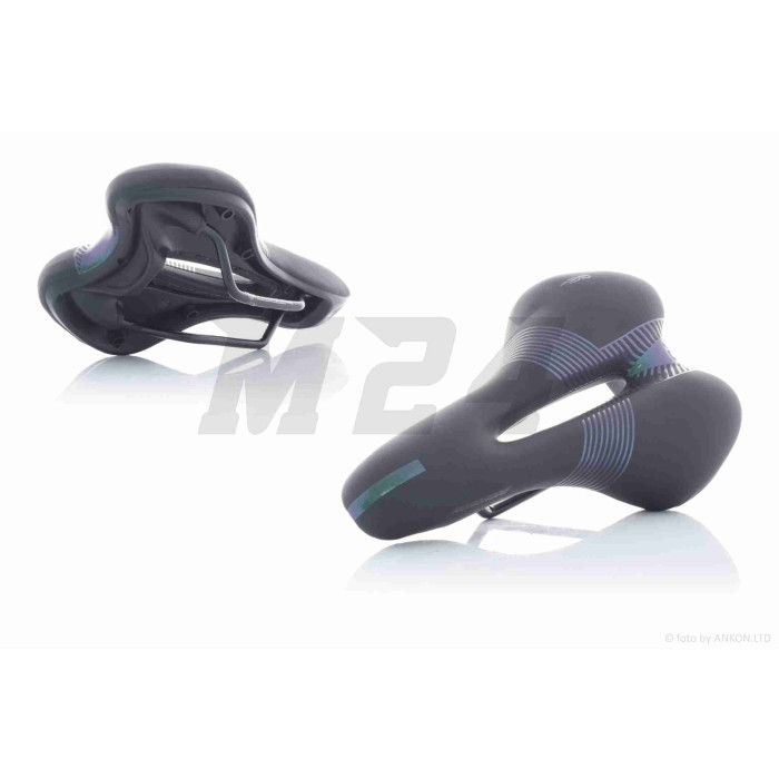 Седло вело спортивное с вентиляцией, черно-зеленое GEL "ROADRIDE" #SD-8067