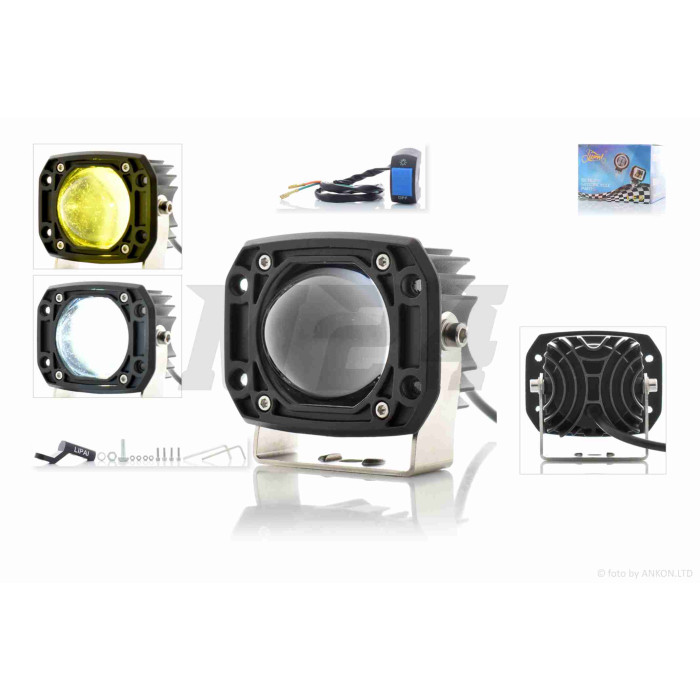 Фара додаткова діодна прямокутна, 80-65mm, 12-80V, IP67, біле/жовте світло #LPS-808 "L"