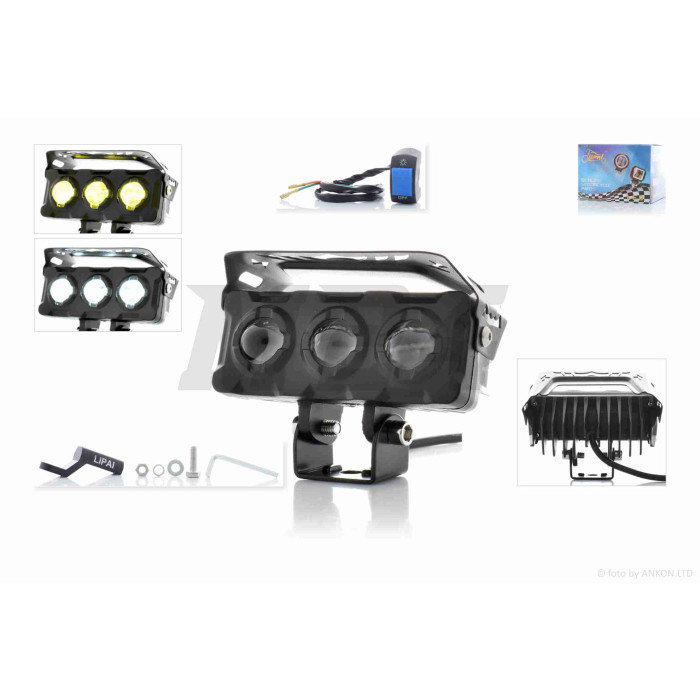 Фара додаткова діодна прямокутна, 100-40mm, 12-80W, IP67, біле/жовте світло #LPS-809 "L"