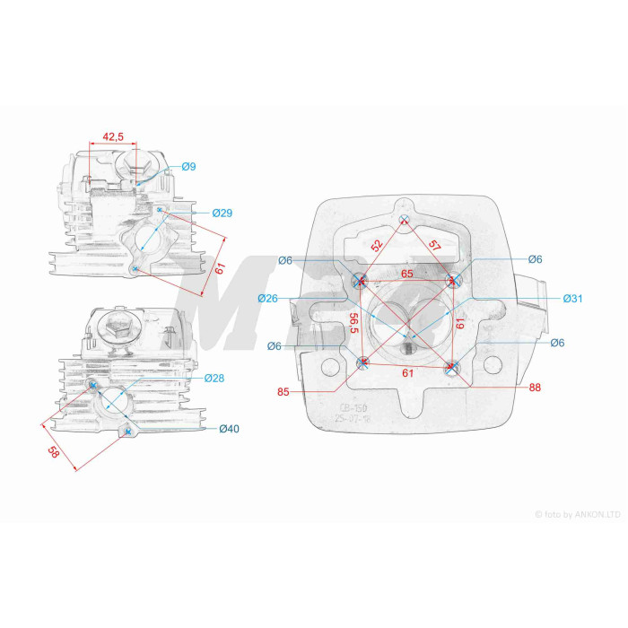 Головка циліндра 162FMJ CB150 D62, d26/31.5 у зборі #PRO "LIPAI" (чорна)