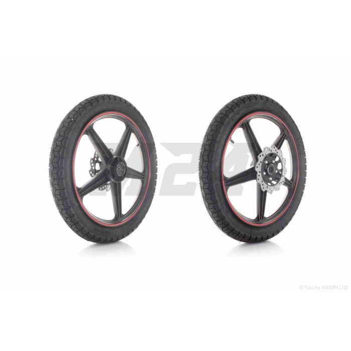 Диск колеса передний 18"-1.40 BIRD X-3 в сборе, литое "SKYMOTO" (черное) +покрышка 2.75