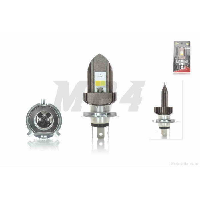 Лампа фари діодна H4 12V-36V 35W 4 кристали, біле/жовте світло "LIPAI"