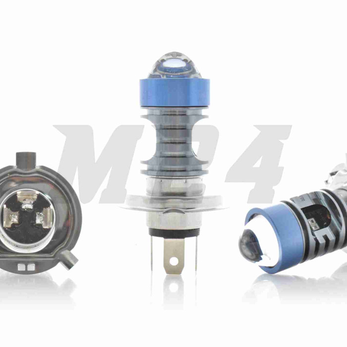 Лампа фари діодна H4 12-85V, 12W білий/жовтий, лінза, габарит червоний/синій, D27 "LIPAI"