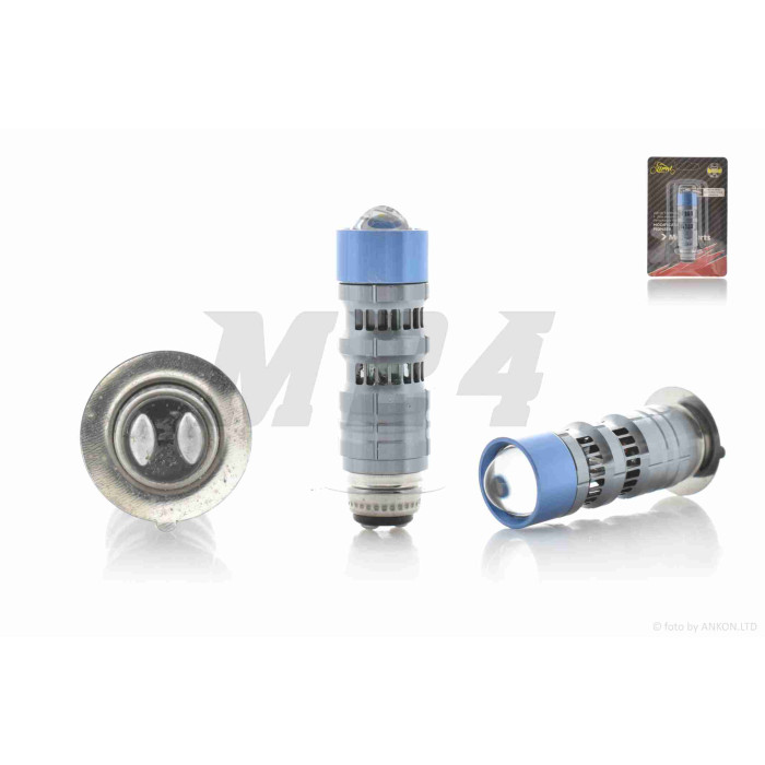 Лампа фари діодна P15D-25-1 12-36V 15W 1 вус, білий/жовтий, лінза, габарит червоний/синій, D19