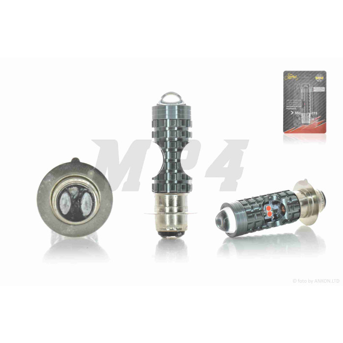 Лампа фари діодна P15D-25-1 12V 35/35W 1 вус, білий/жовтий, лінза, червоний габарит "LIPAI"