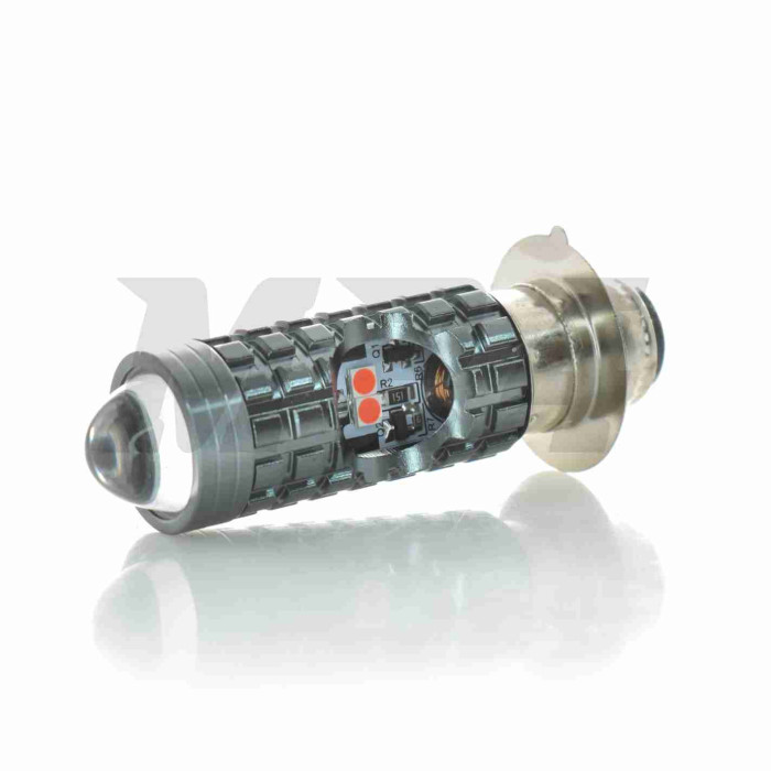 Лампа фари діодна P15D-25-1 12V 35/35W 1 вус, білий/жовтий, лінза, червоний габарит "LIPAI"