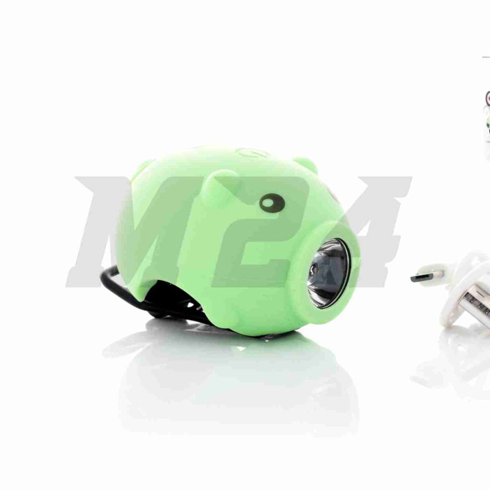 Габарит вело USB, 3 режими, біле світло, сигнал, зелений "PIGGY" #DEN-082
