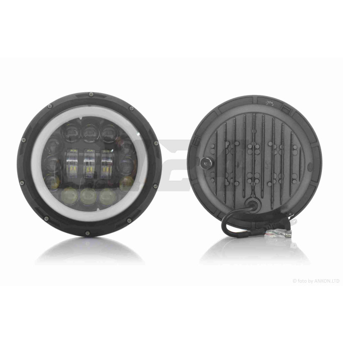 Фара мото діодна, кругла, D177, H4, 2 габарити (білий/жовтий) #C22-3S1