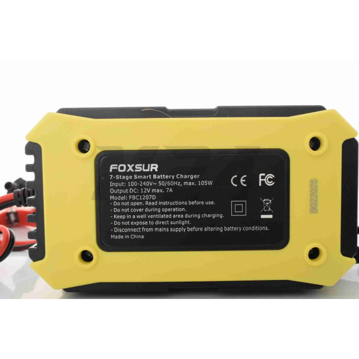 Зарядний пристрій 12V, 7A автоматичний, РК-дисплей "FOXSUR" (7 режимів)