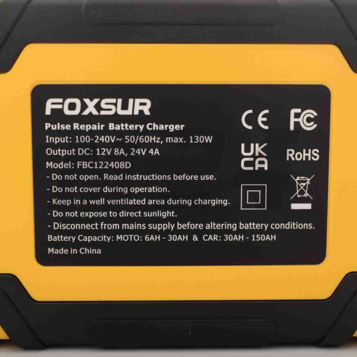 Зарядний пристрій 12/24V, 4/8A автоматичний, РК-дисплей "FOXSUR" (7 режимів)