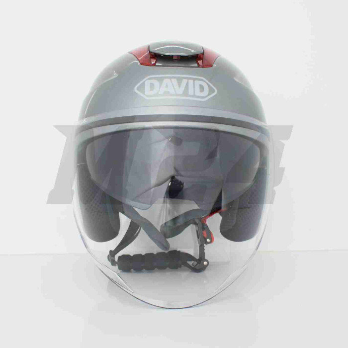 Шолом відкритий "DAVID" (#D020, сірий, L, окуляри, ABS, червоний спойлер)
