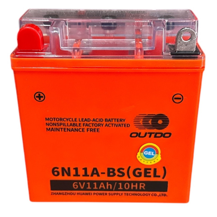 Акумулятор 6V 11A OUTDO (GEL) помаранчевий, 120х130х60, 6N11A-BS, JAWA 6V